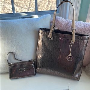 Michael Kore tote bag and pouch